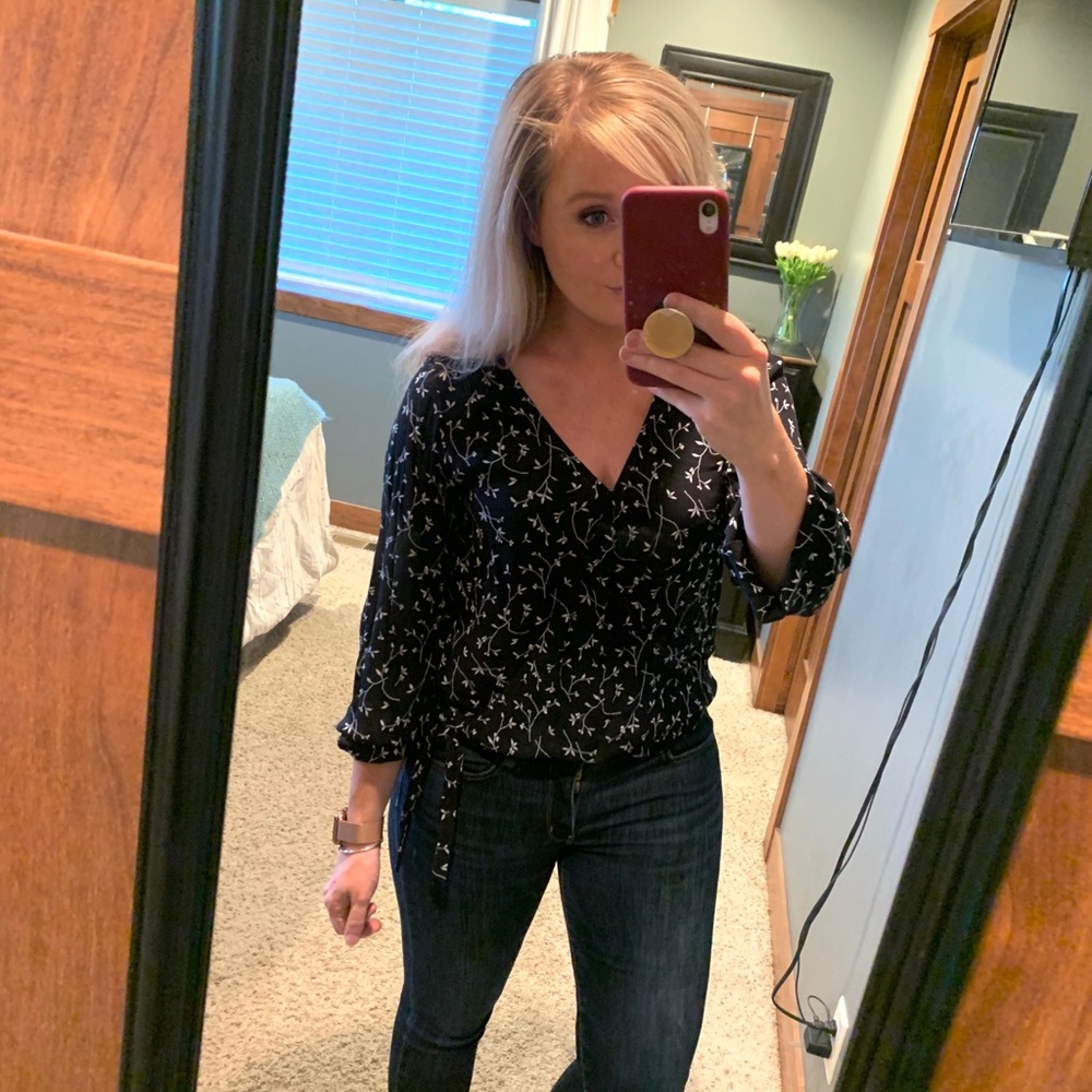 Black floral wrap top